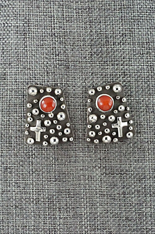 Coral & Sterling Silver Earrings - Thomas Valencia
