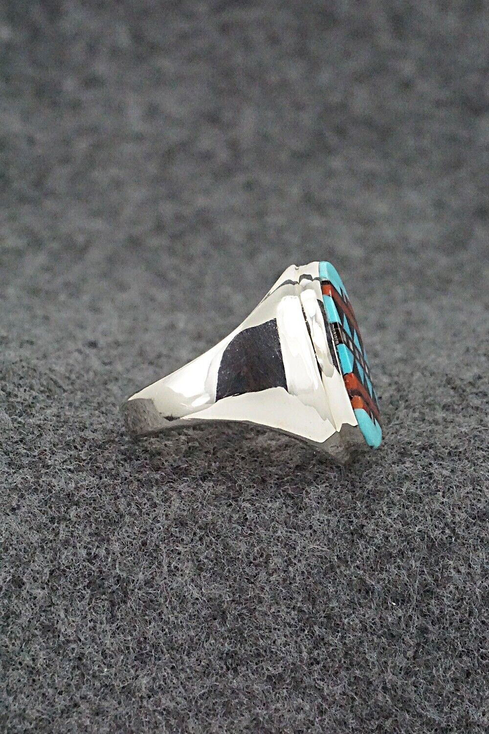 Multi Stone & Sterling Silver Ring - Herbert Kallestewa - Size 8.75