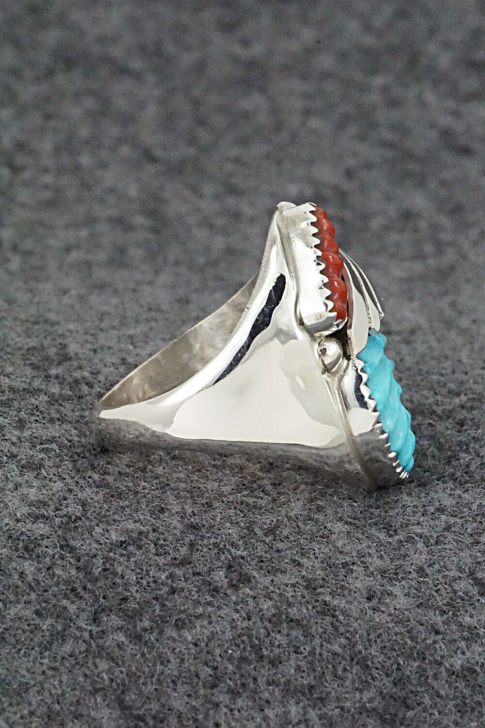 Coral, Turquoise & Sterling Silver Ring - Lyolita Tsattie - Size 9.5