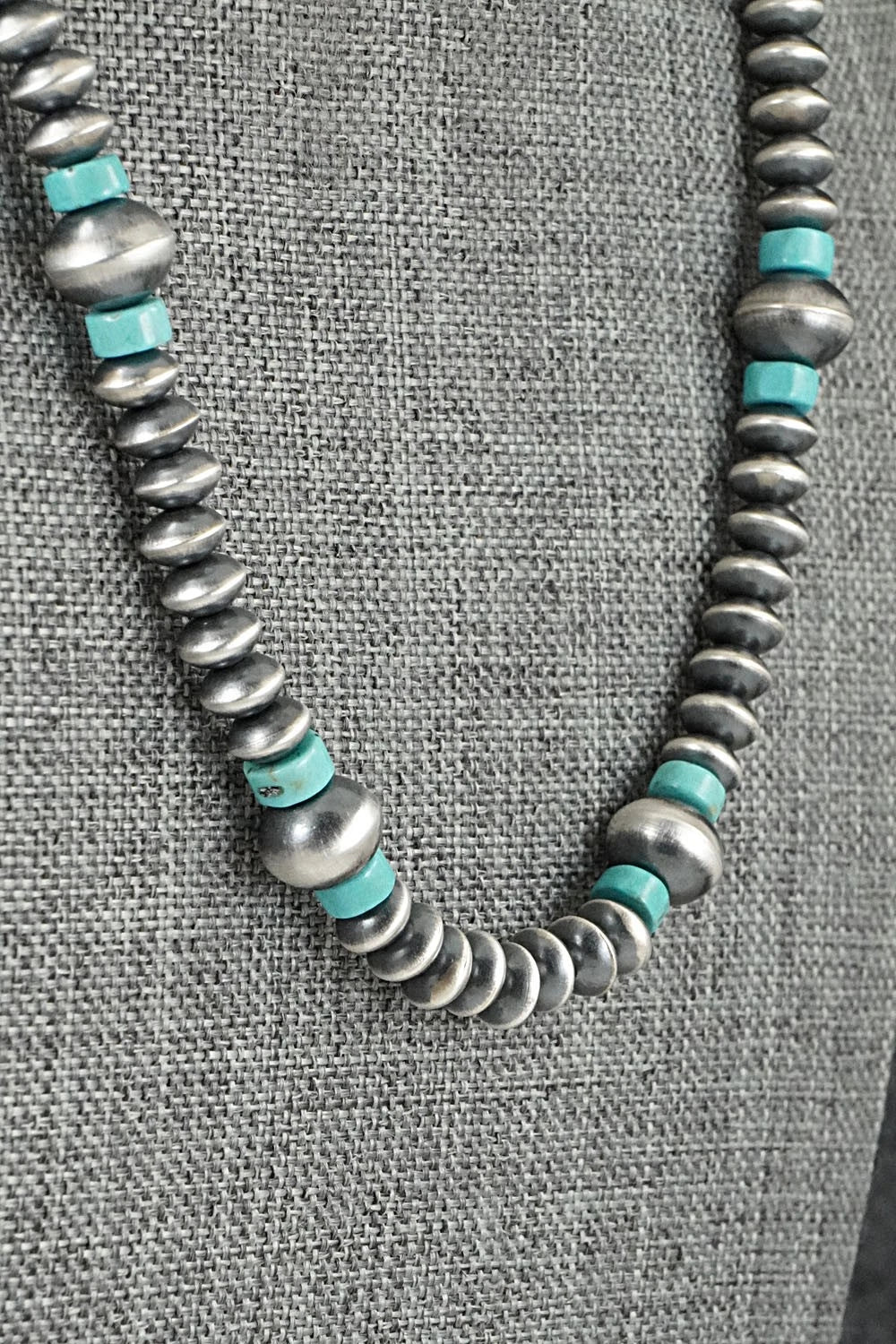 Turquoise & Sterling Silver Navajo Pearl Necklace 18" - Crystal Haley