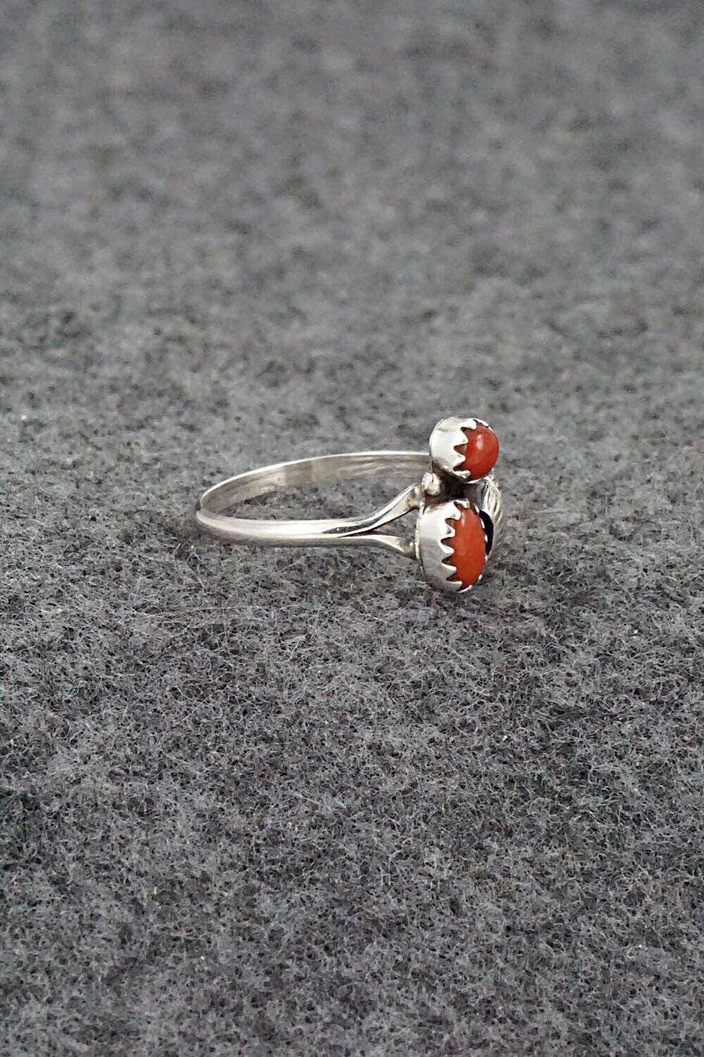 Coral & Sterling Silver Ring - Betty Hawthorne - Size 5.75