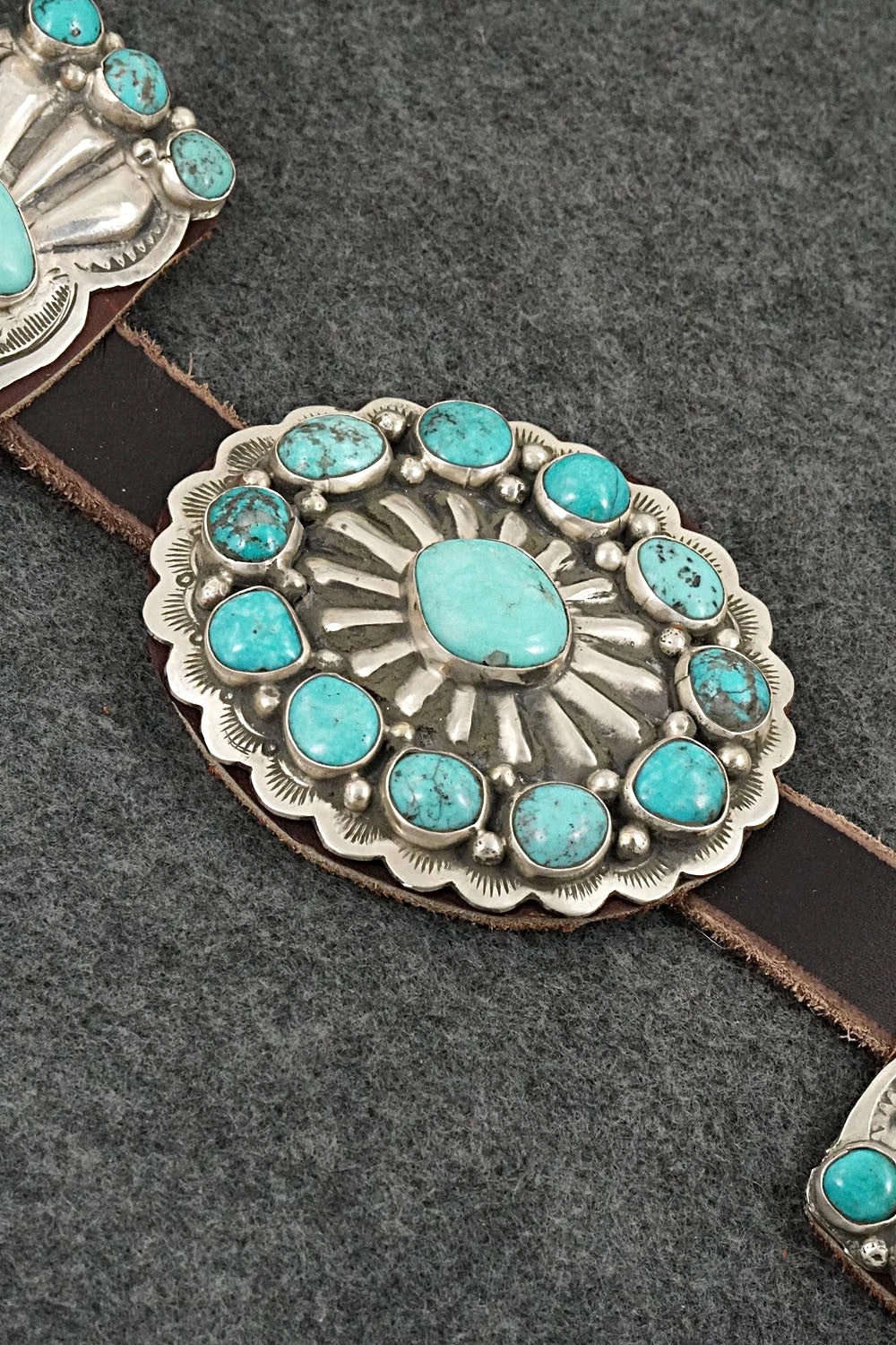 Turquoise, Sterling Silver & Leather Concho Belt - Marilyn Ramone