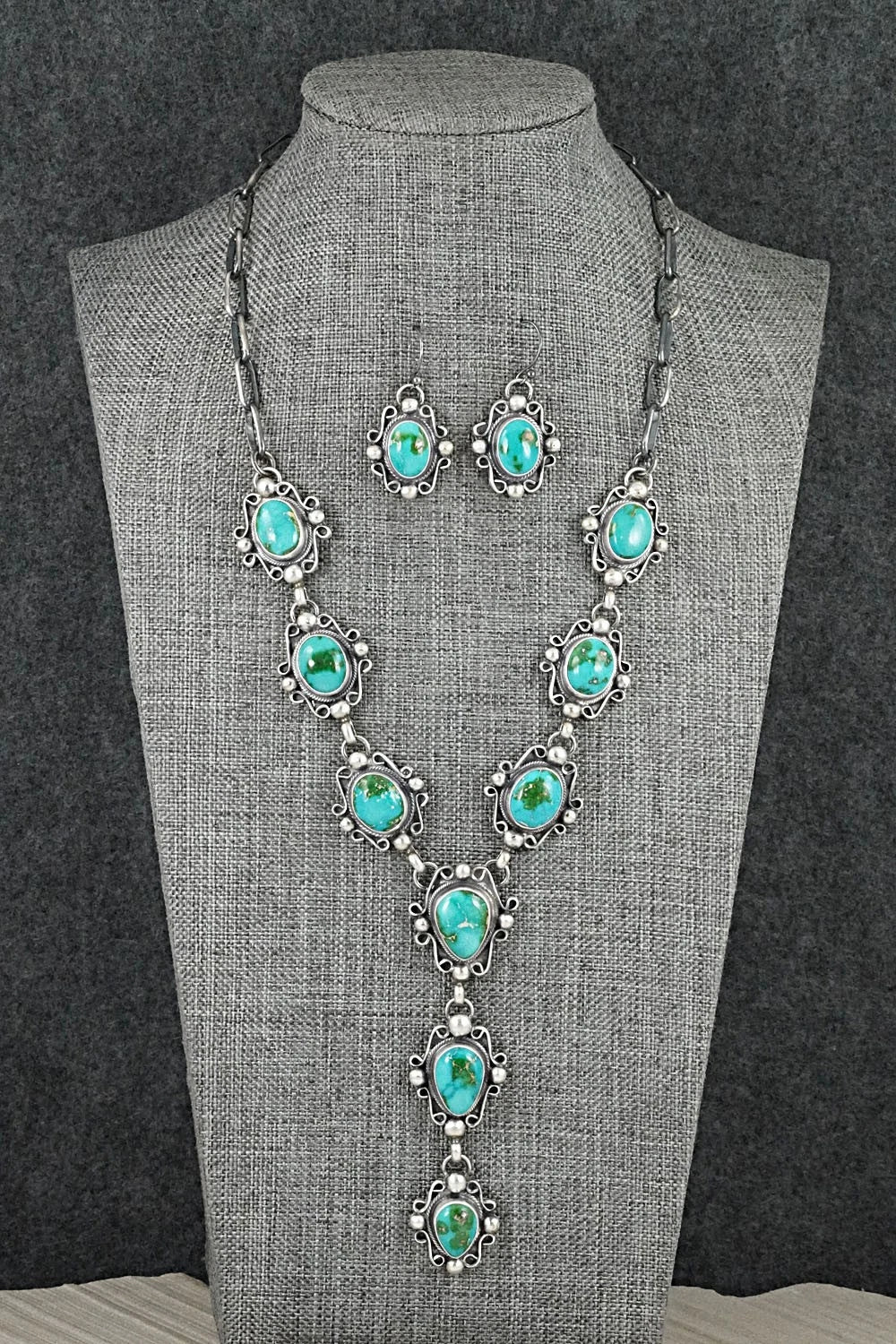 Turquoise & Sterling Silver Necklace and Earrings Set - Kathleen Livingston