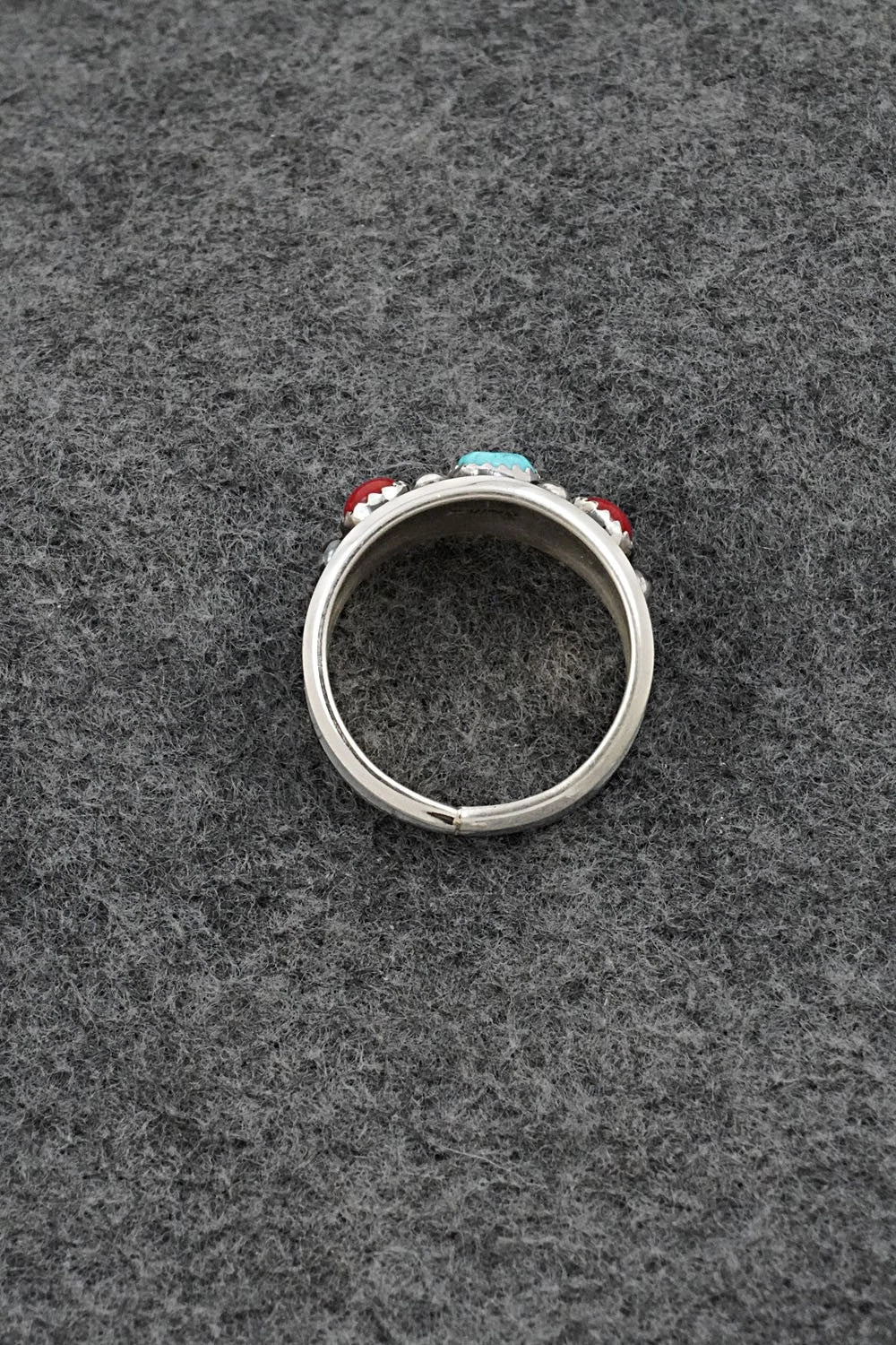 Turquoise, Coral & Sterling Silver Ring - Paul Largo - Size 11.75
