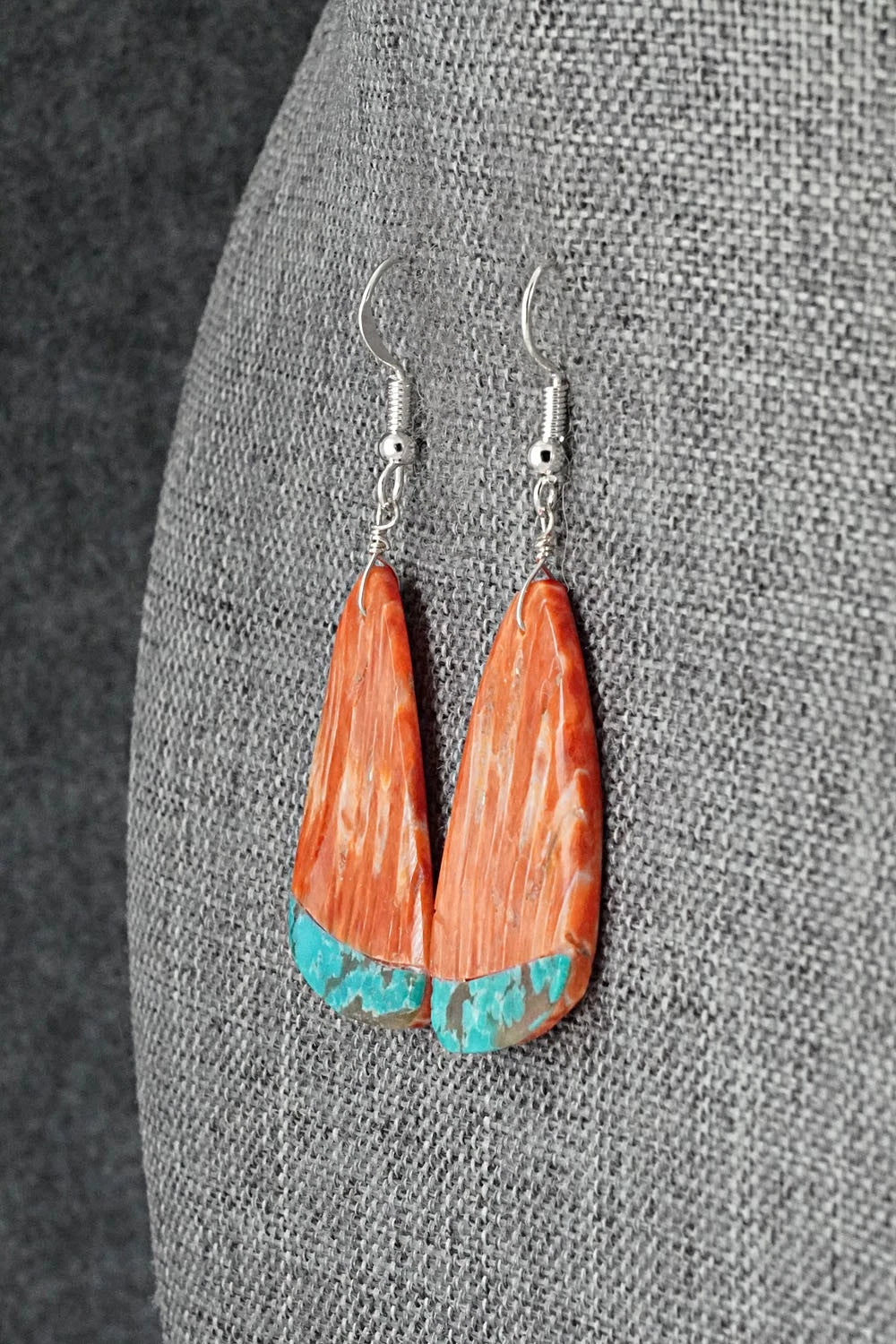 Spiny Oyster, Turquoise & Sterling Silver Earrings - Louise Pete