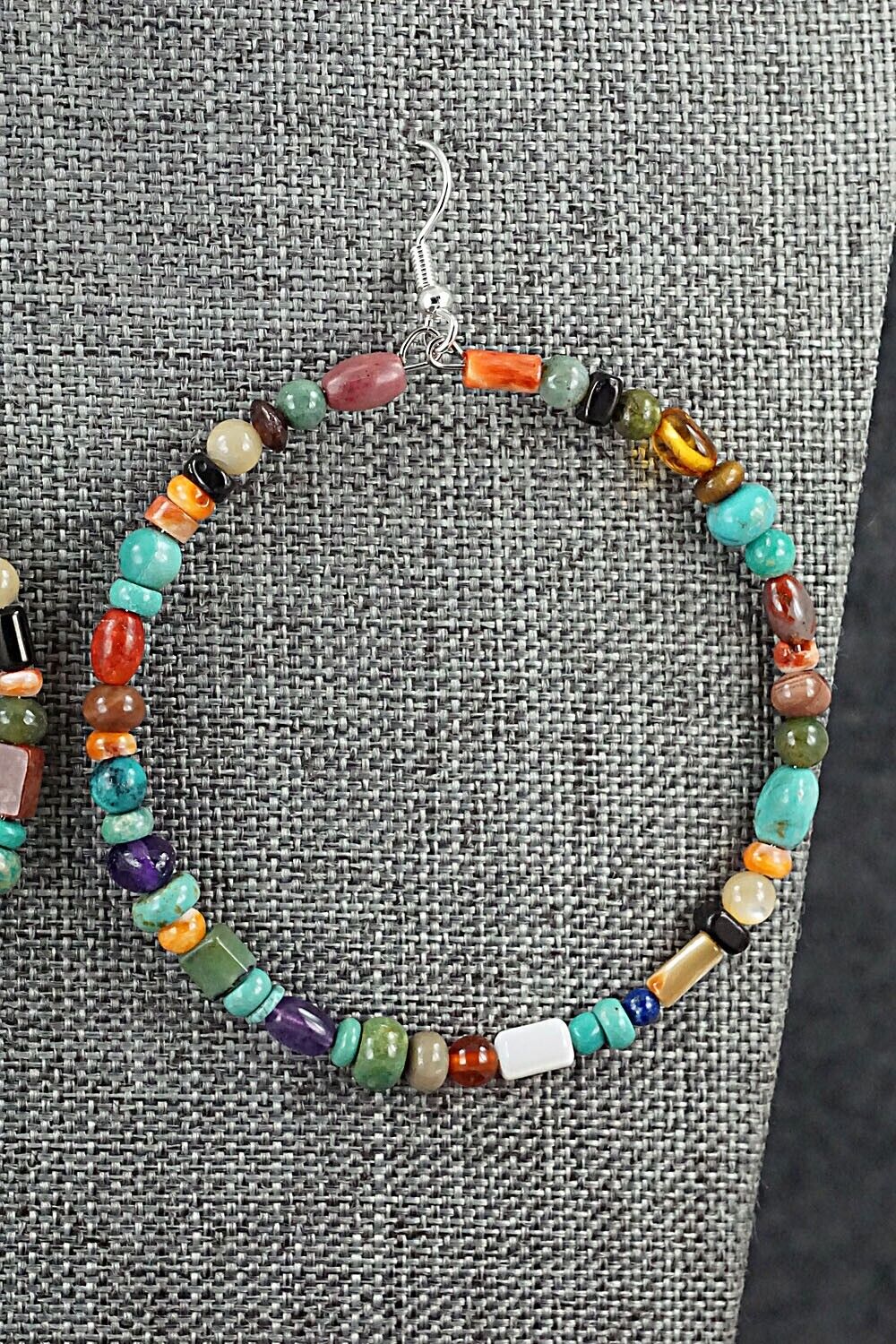 Multi Stone & Sterling Silver Hoop Earrings - Helen Tsosie