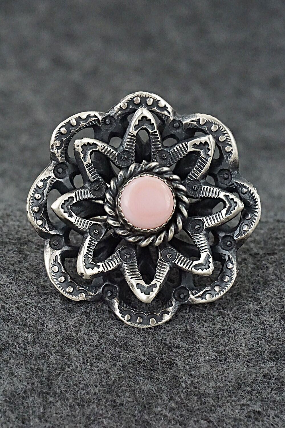 Pink Conch Shell & Sterling Silver Ring - Kevin Billah - Size 8 (Adj)