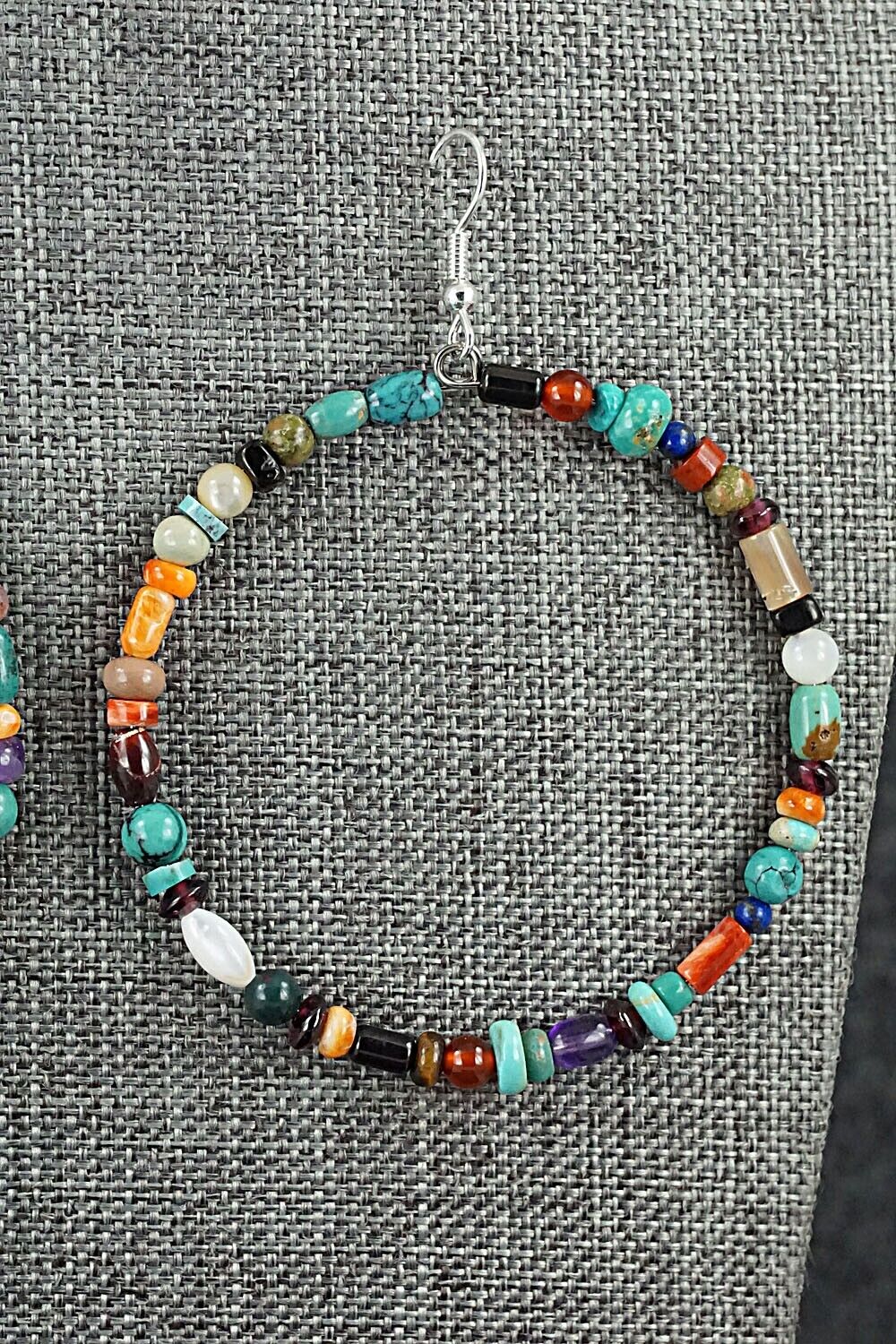 Multi Stone & Sterling Silver Hoop Earrings - Helen Tsosie