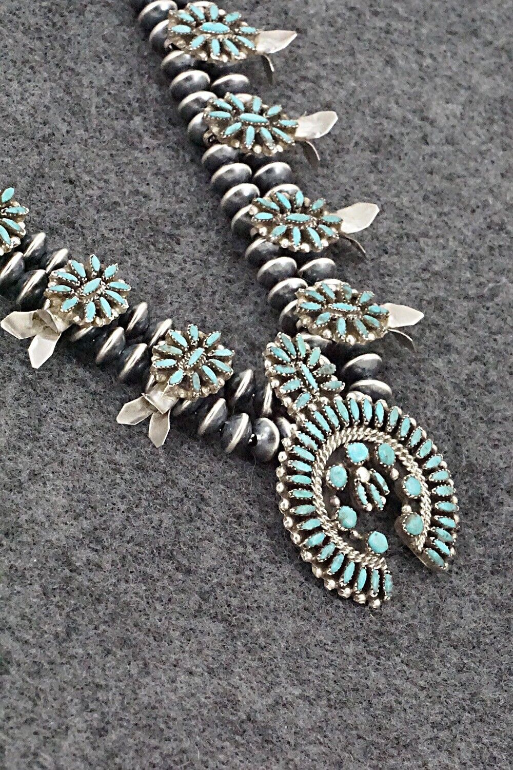 Turquoise & Sterling Silver Mini Squash Blossom Set - Lorena Peina