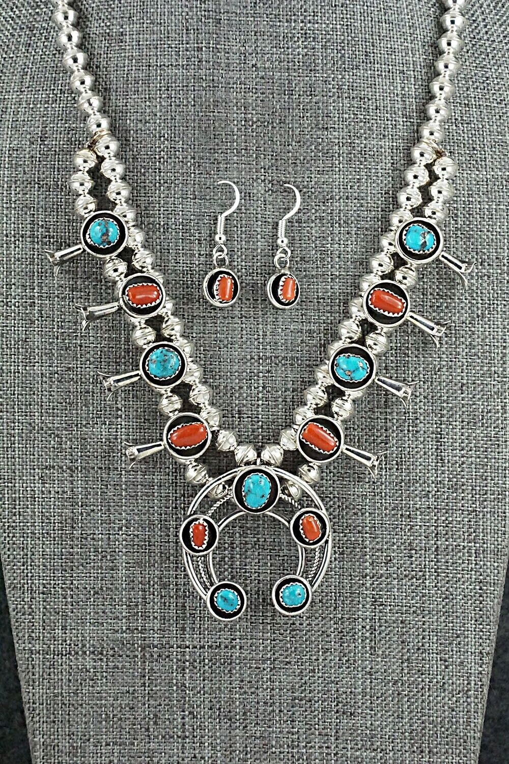 Vintage Sterling Silver Red Coral Squash Blossom Necklace + | eBay
