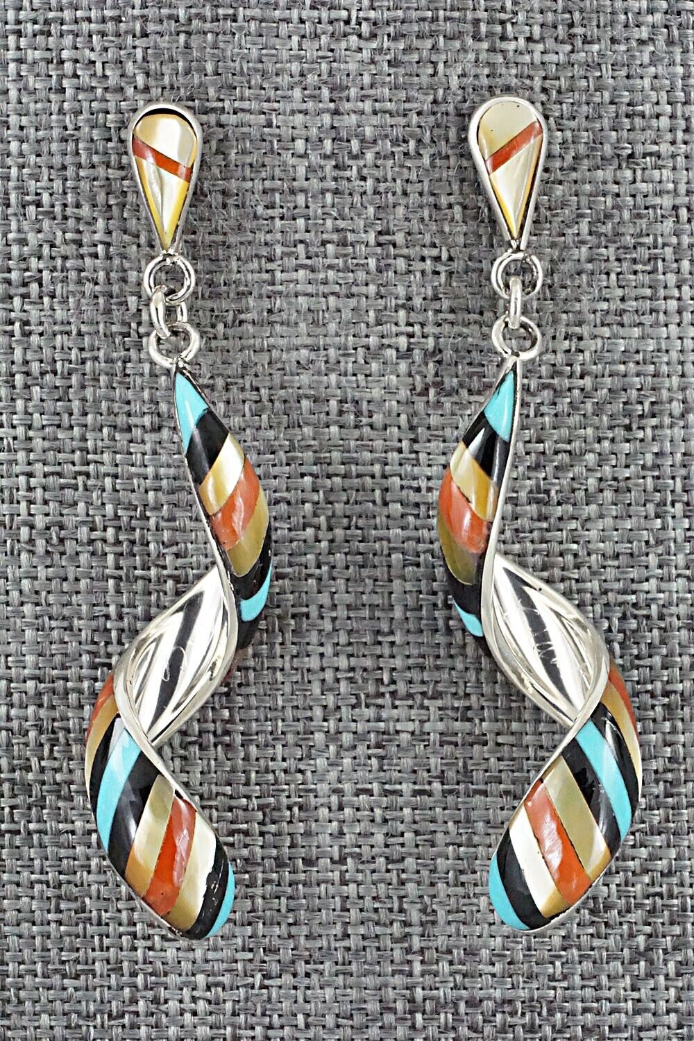 Multi-Stone & Sterling Silver Inlay Earrings - Idella Edaakie