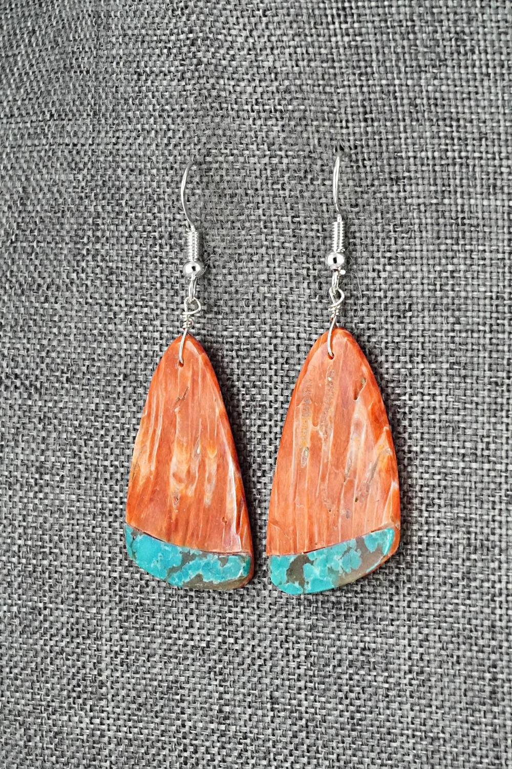 Spiny Oyster, Turquoise & Sterling Silver Earrings - Louise Pete