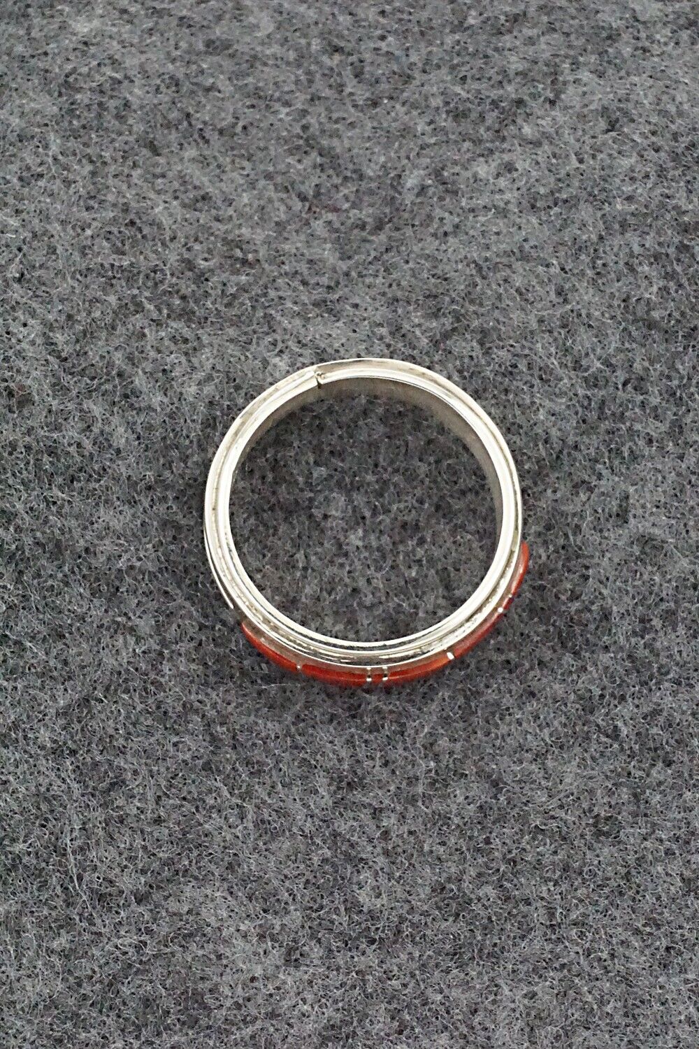 Coral & Sterling Silver Inlay Ring - Wilbert Muskett Jr. - Size 9.5