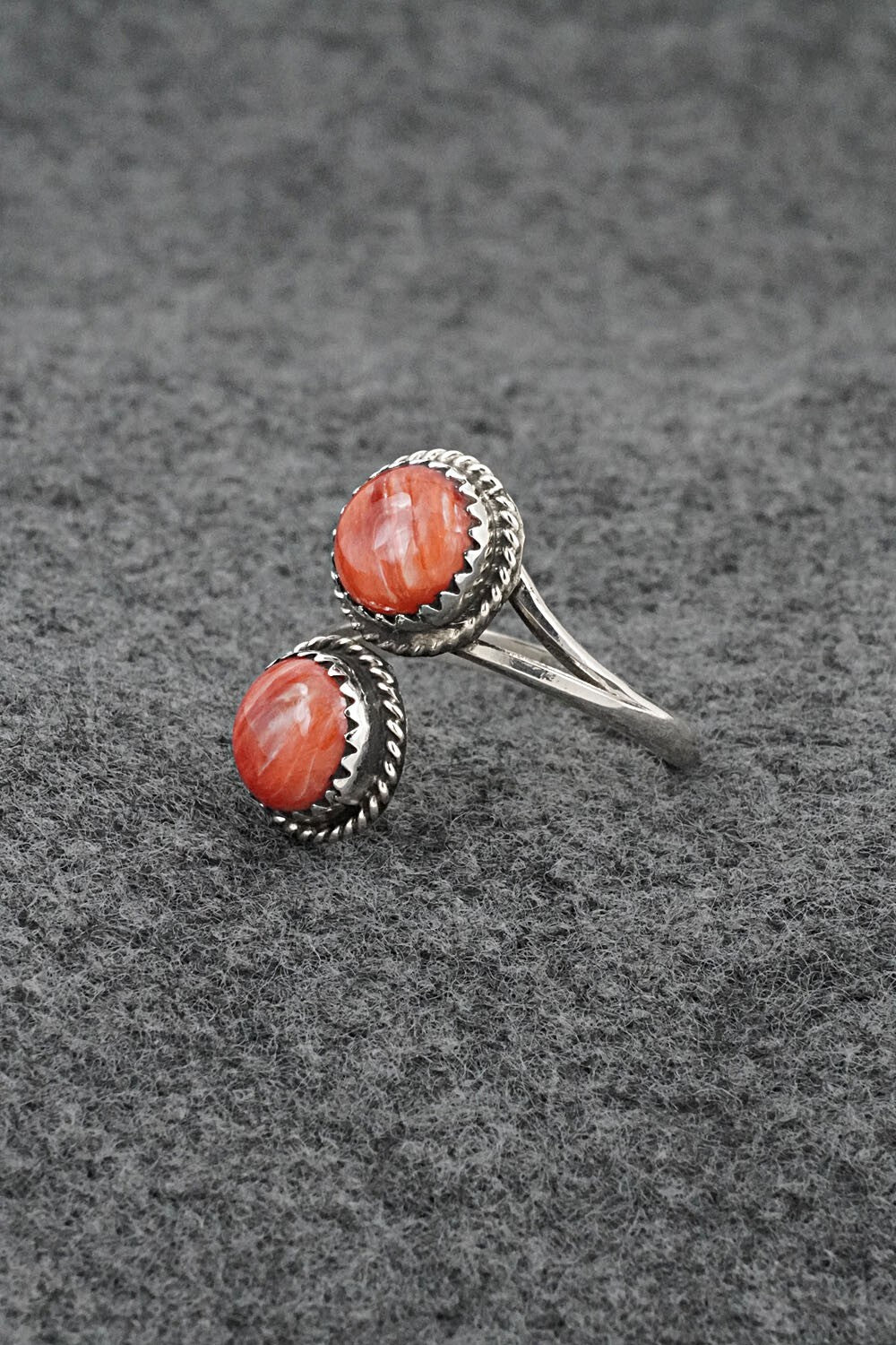 Spiny Oyster & Sterling Silver Ring - Esther White - Size 8.5 Adj.
