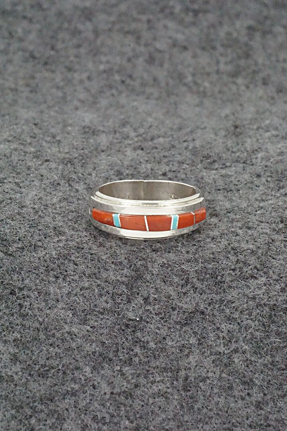 Coral, Turquoise & Sterling Silver Inlay Ring - Wilbert Muskett Jr. - Size 7