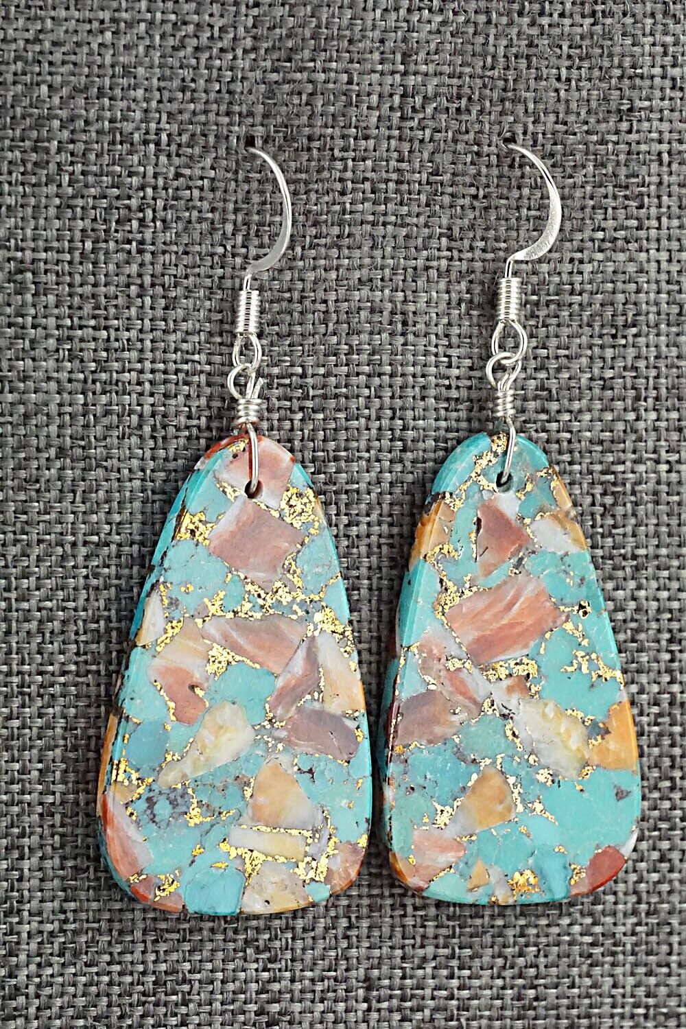 Spiny Oyster, Turquoise & Sterling Silver Earrings - Lupe Lovato