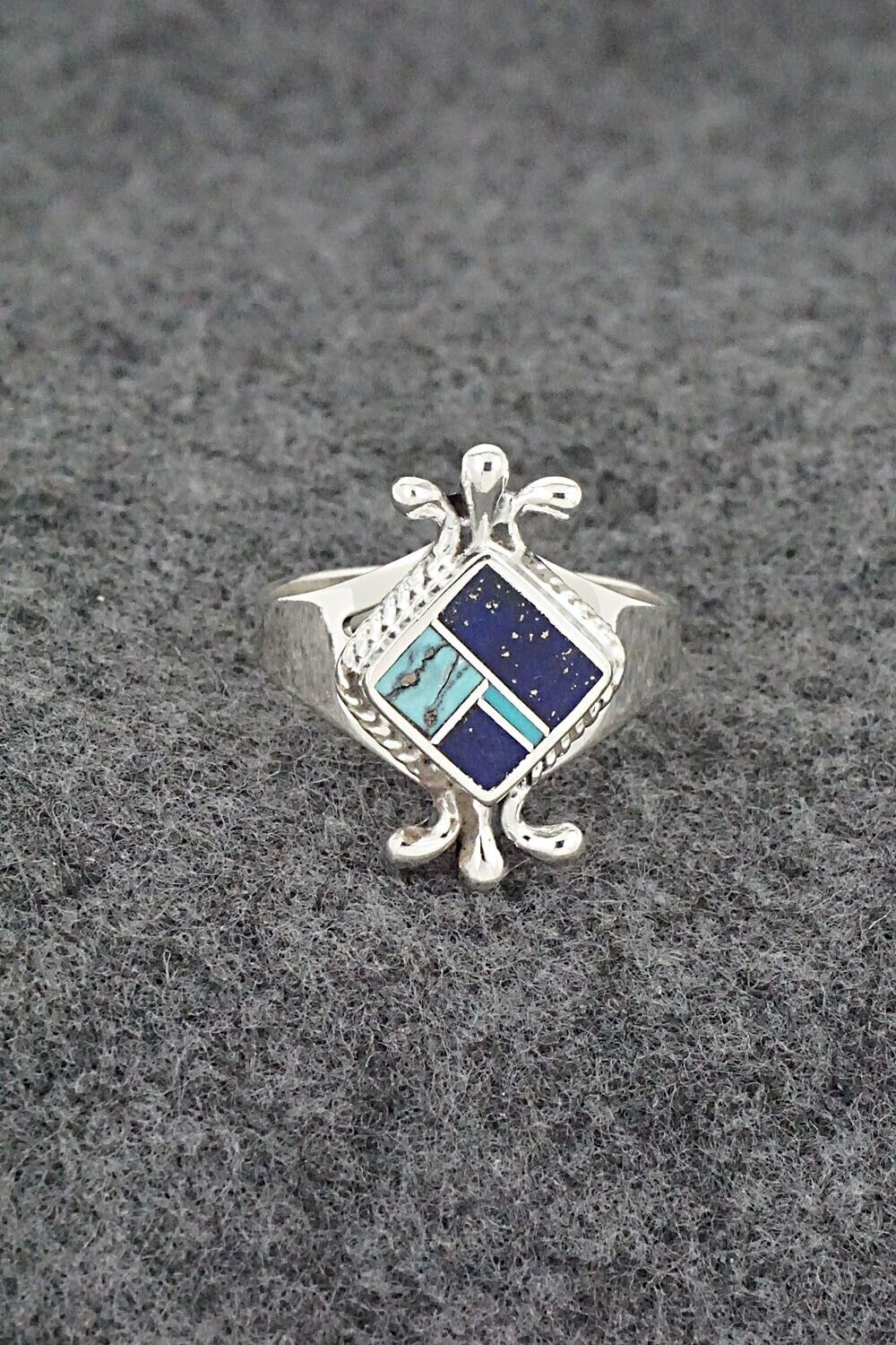 Turquoise, Lapis & Sterling Silver Inlay Ring - James Manygoats - Size 9
