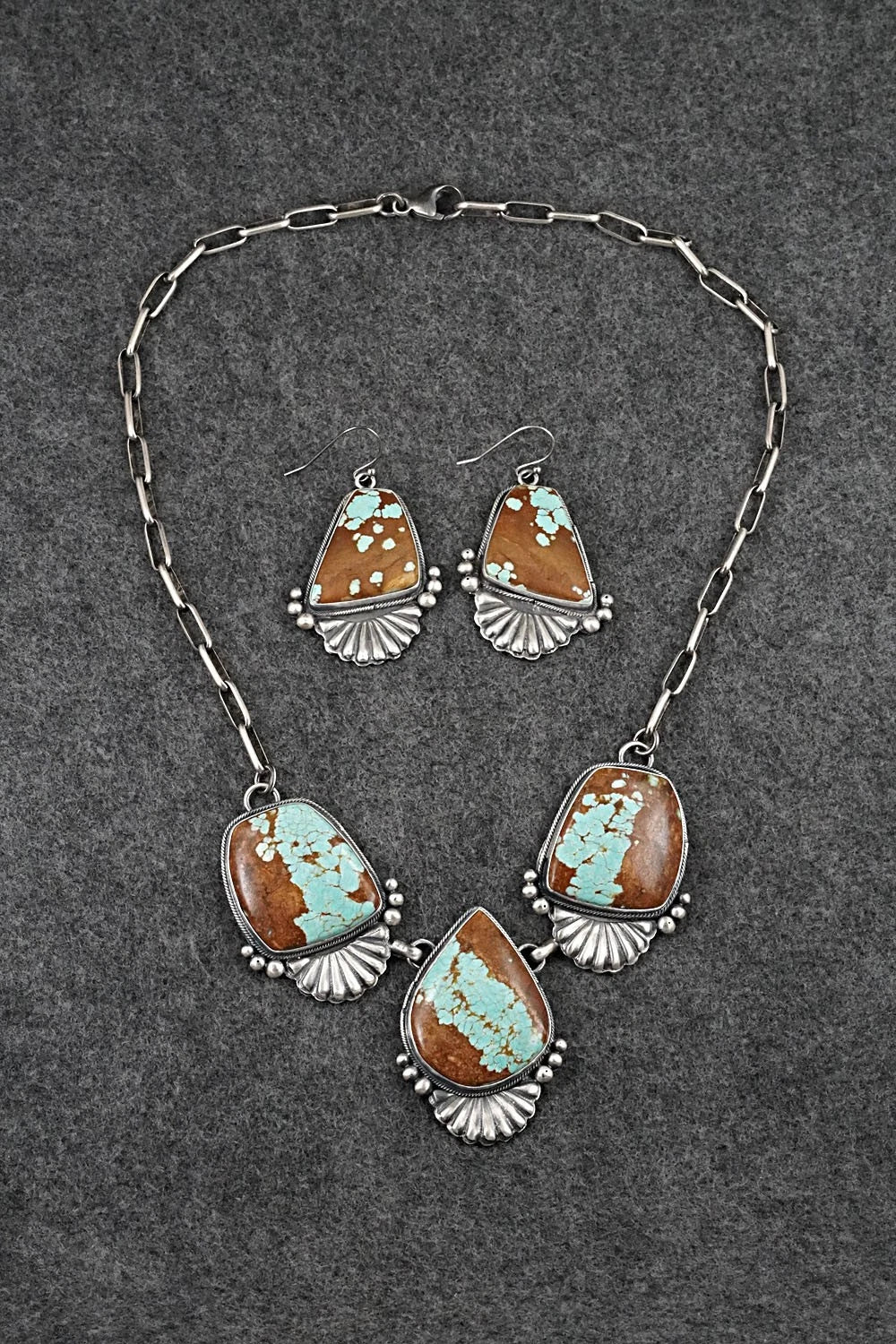 Turquoise & Sterling Silver Necklace and Earrings Set - Paul Livingston