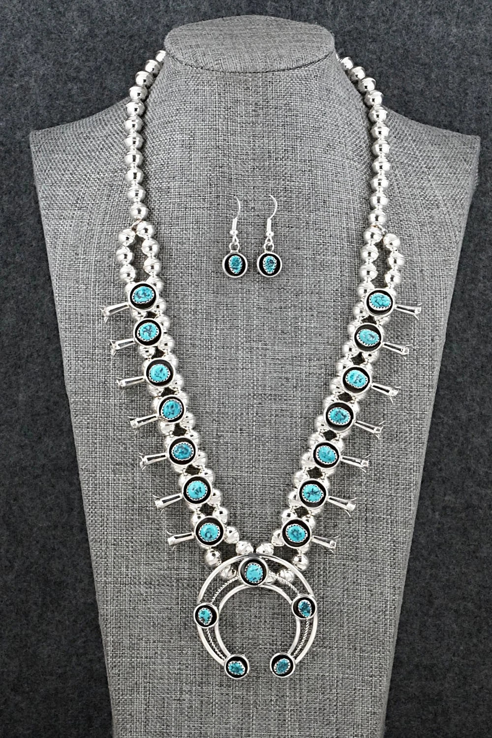 Turquoise & Sterling Silver Squash Blossom Set - Phil Garcia