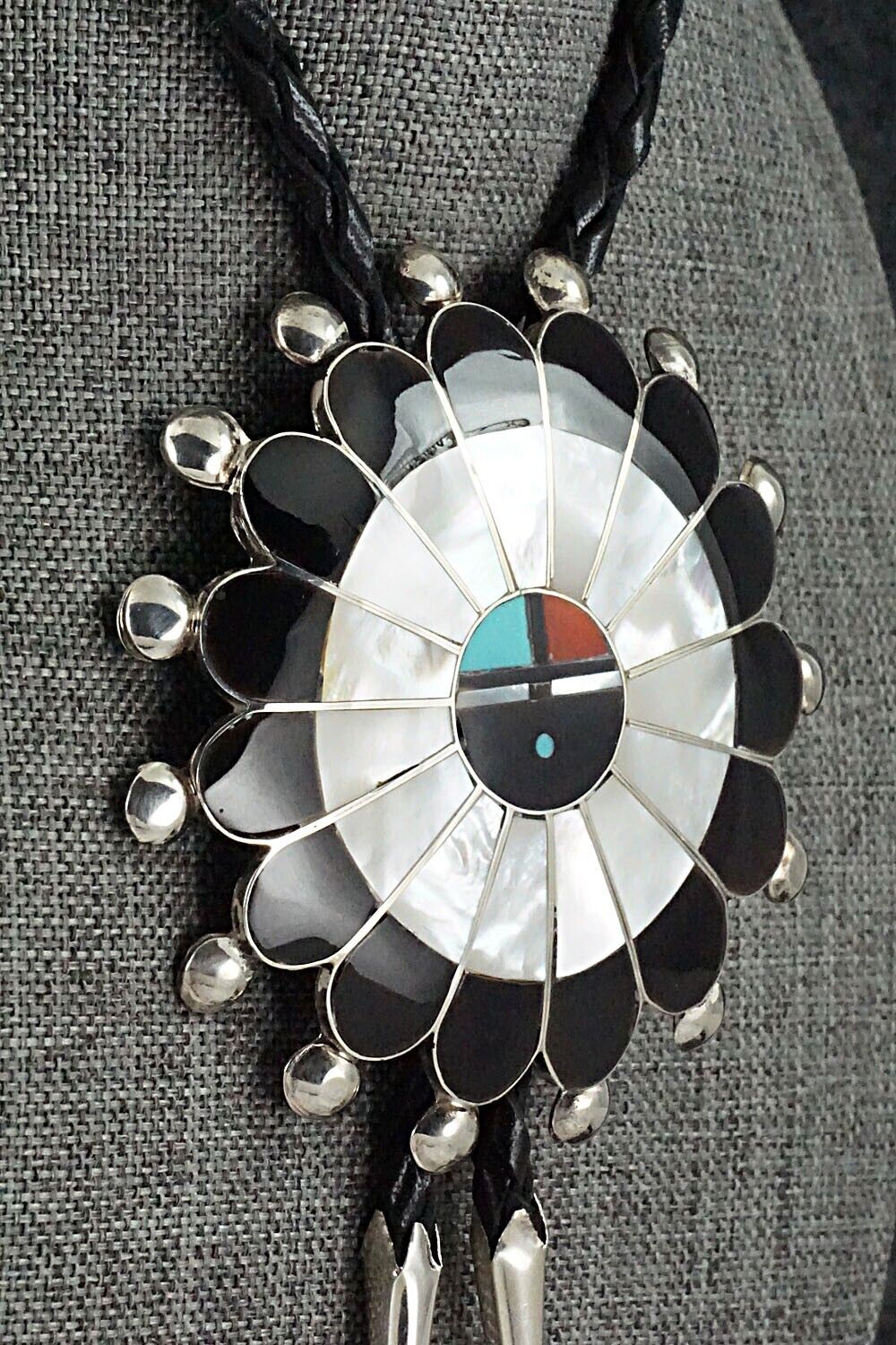 Multi-Stone & Sterling Silver Inlay Bolo Tie - Pauline Lonjose