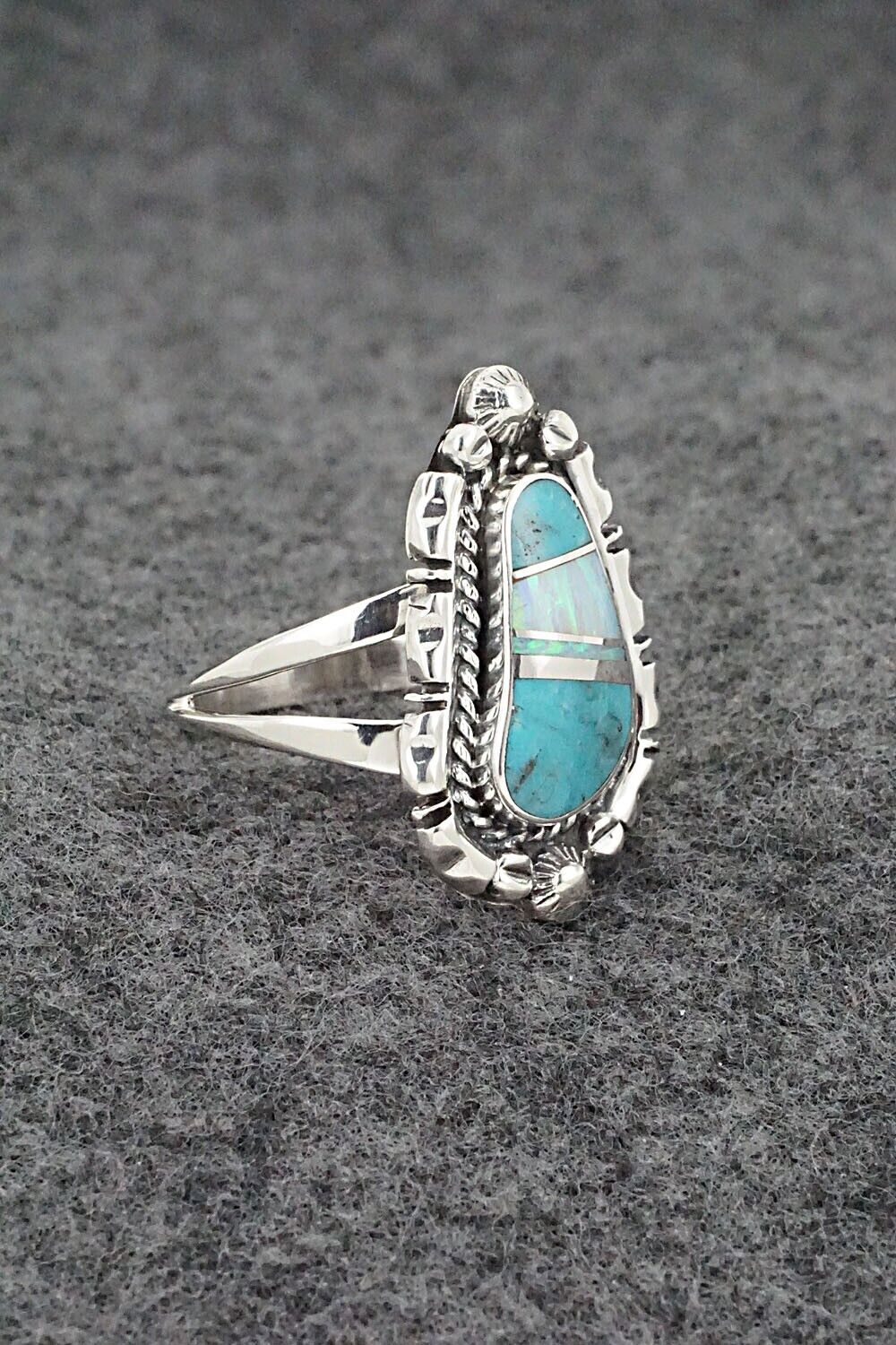 Turquoise, Opalite & Sterling Silver Ring - James Manygoats - Size 8