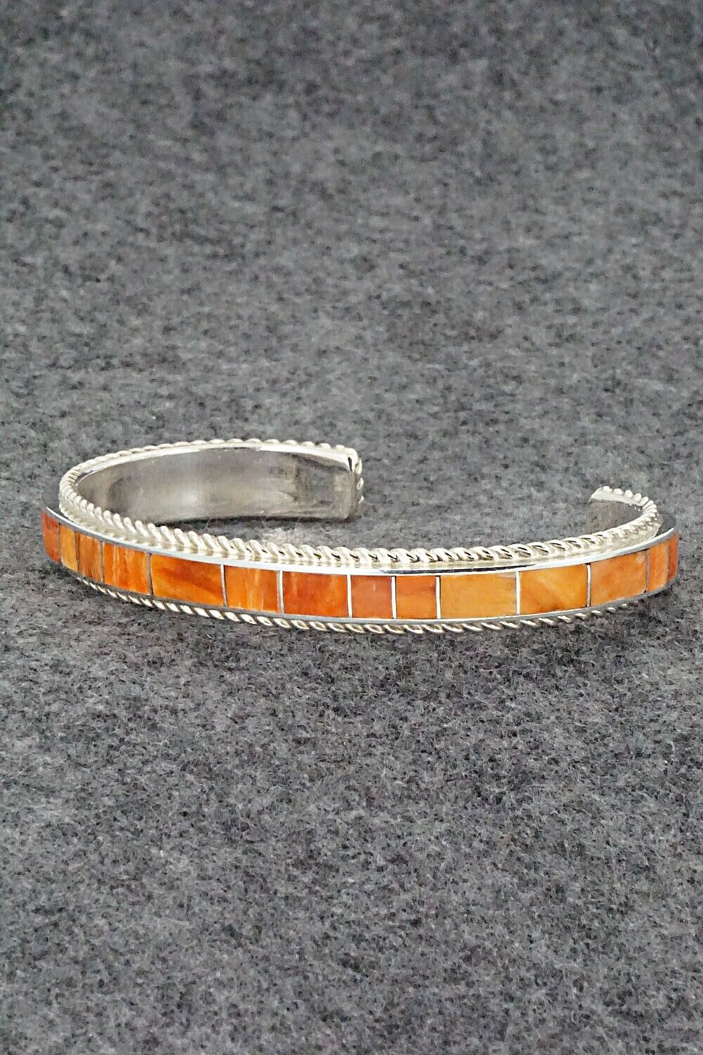 Spiny Oyster & Sterling Silver Inlay Bracelet - Ricky Booqua