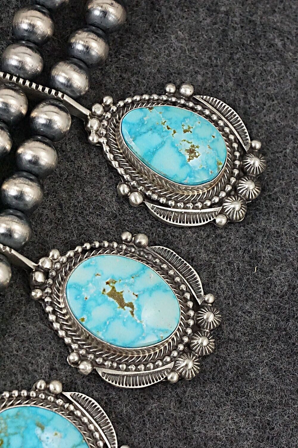 Turquoise & Sterling Silver Squash Blossom and Earrings Set - Tom Lewis