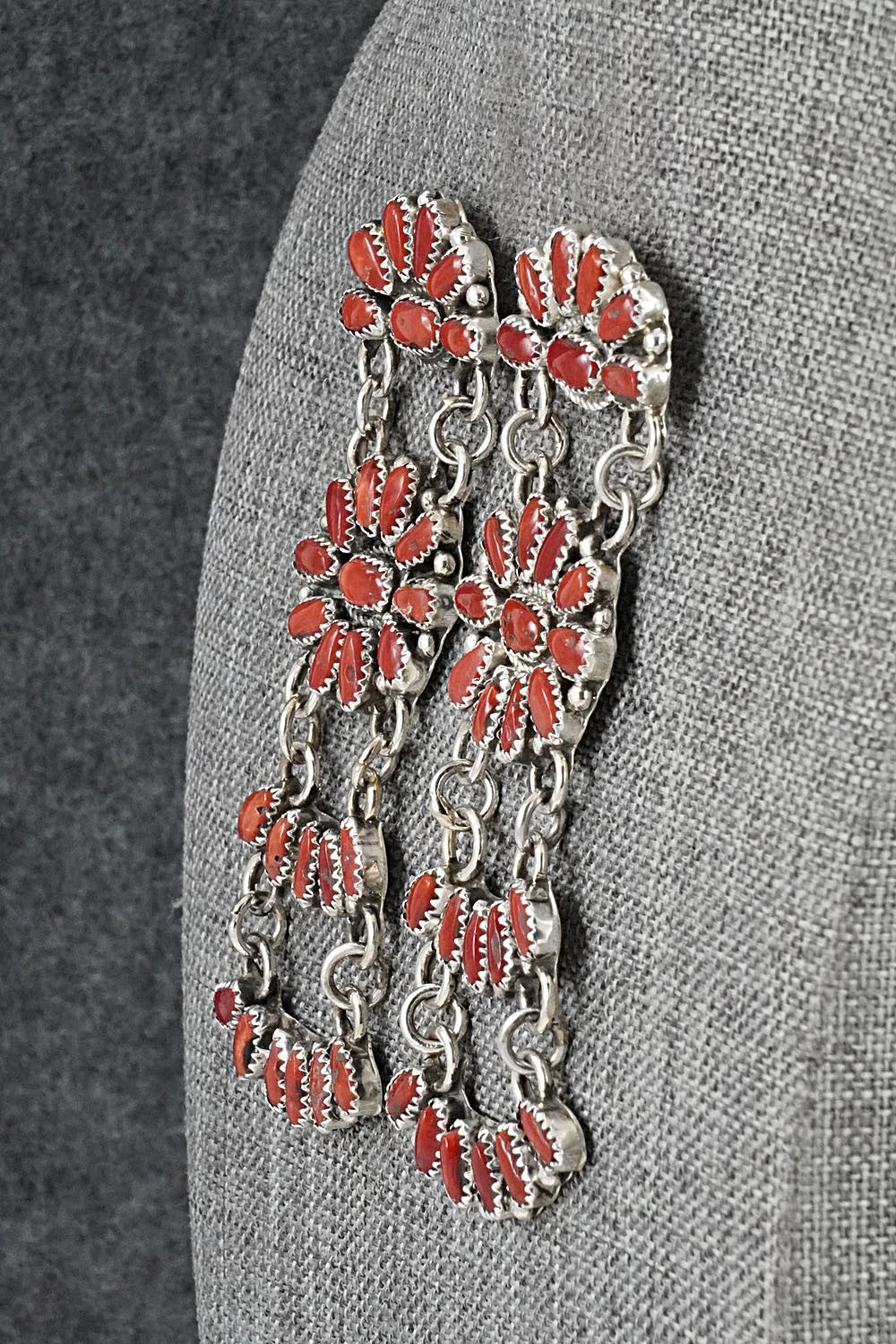 Coral & Sterling Silver Earrings - Justina Wilson