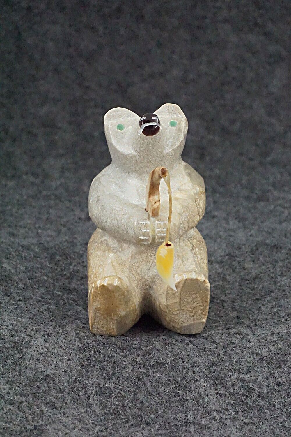 Bear with Fishing Pole Zuni Fetish Carving - Enrike Leekya