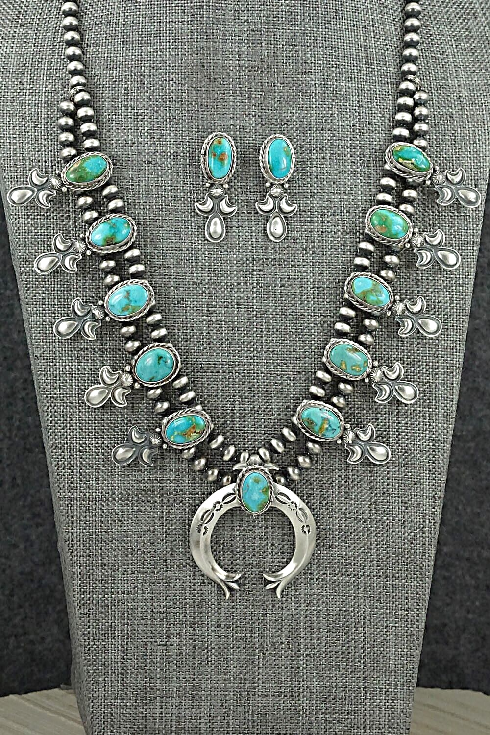 Turquoise & Sterling Silver Squash Blossom Set - Adrienne Gordon