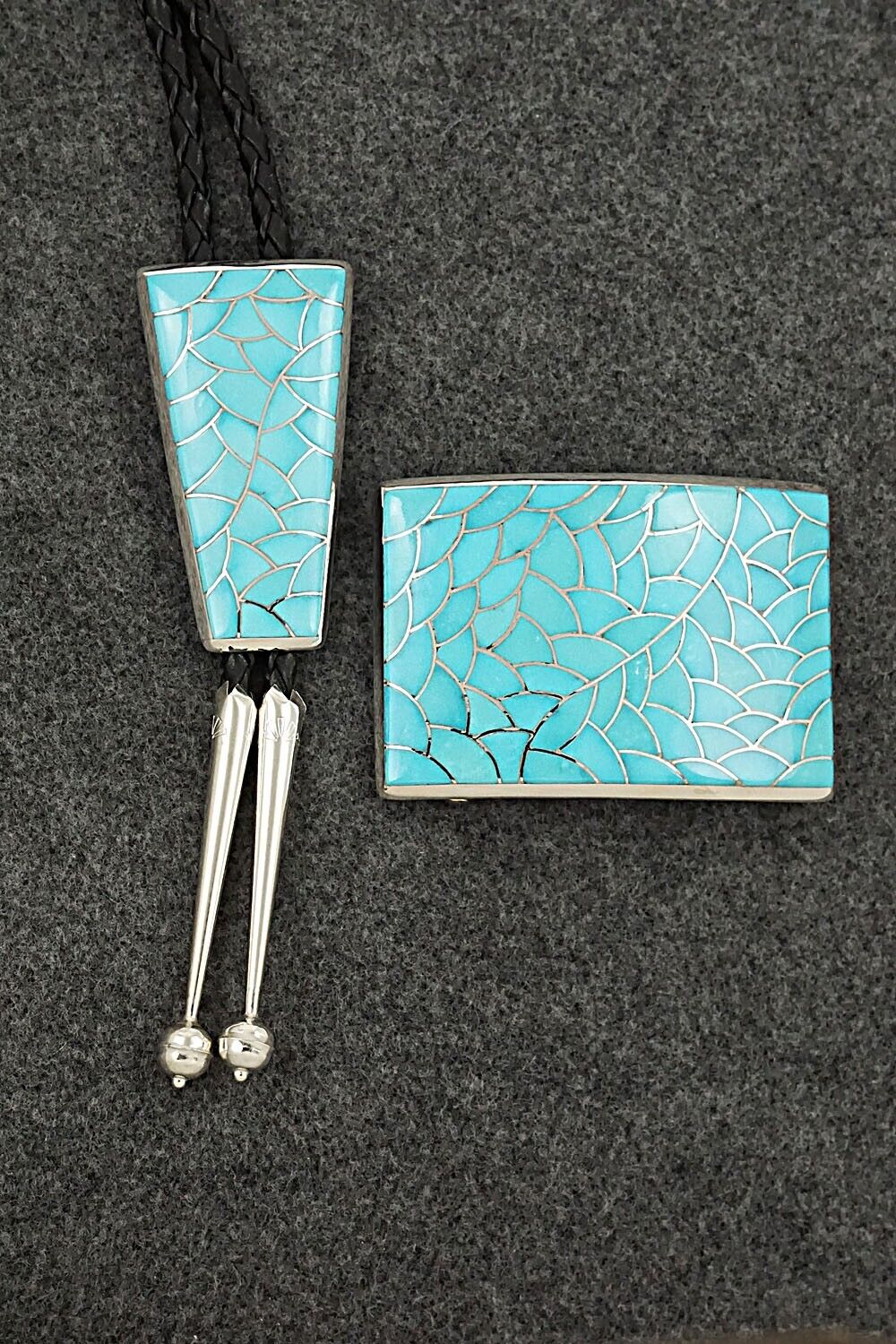 Turquoise & Sterling Silver Bolo Tie & Belt Buckle - Stuart Tucson