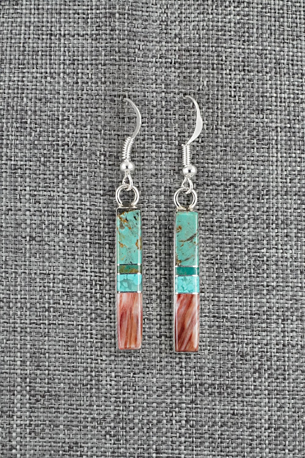 Turquoise, Spiny Oyster & Sterling Silver Earrings - Marilyn Yazzie