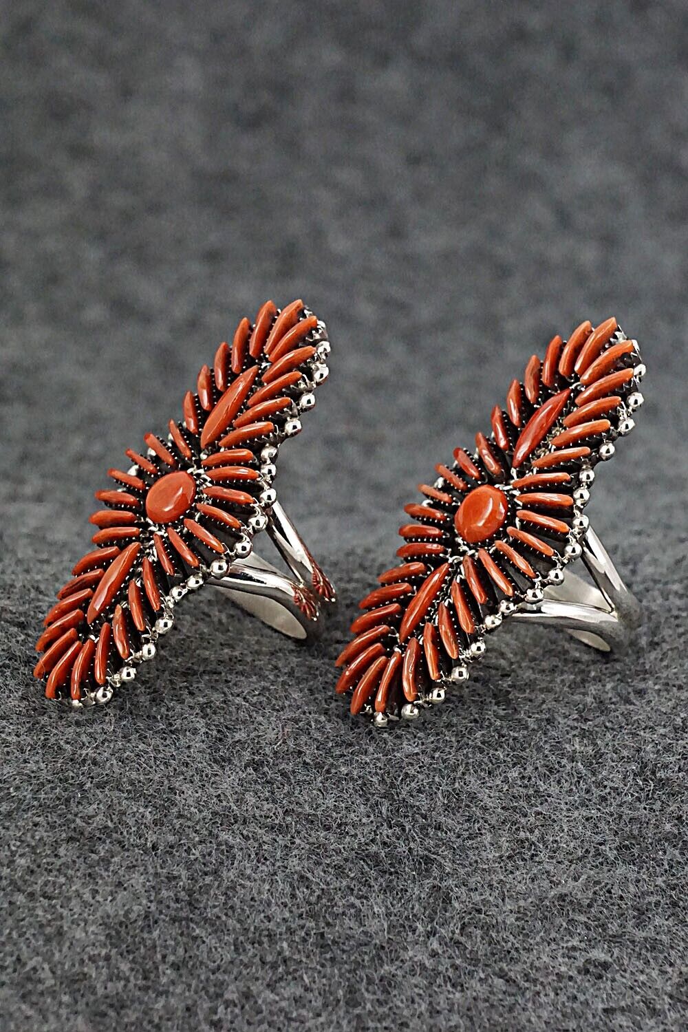 Coral & Sterling Silver Squash Blossom Set - Edmund Cooeyate