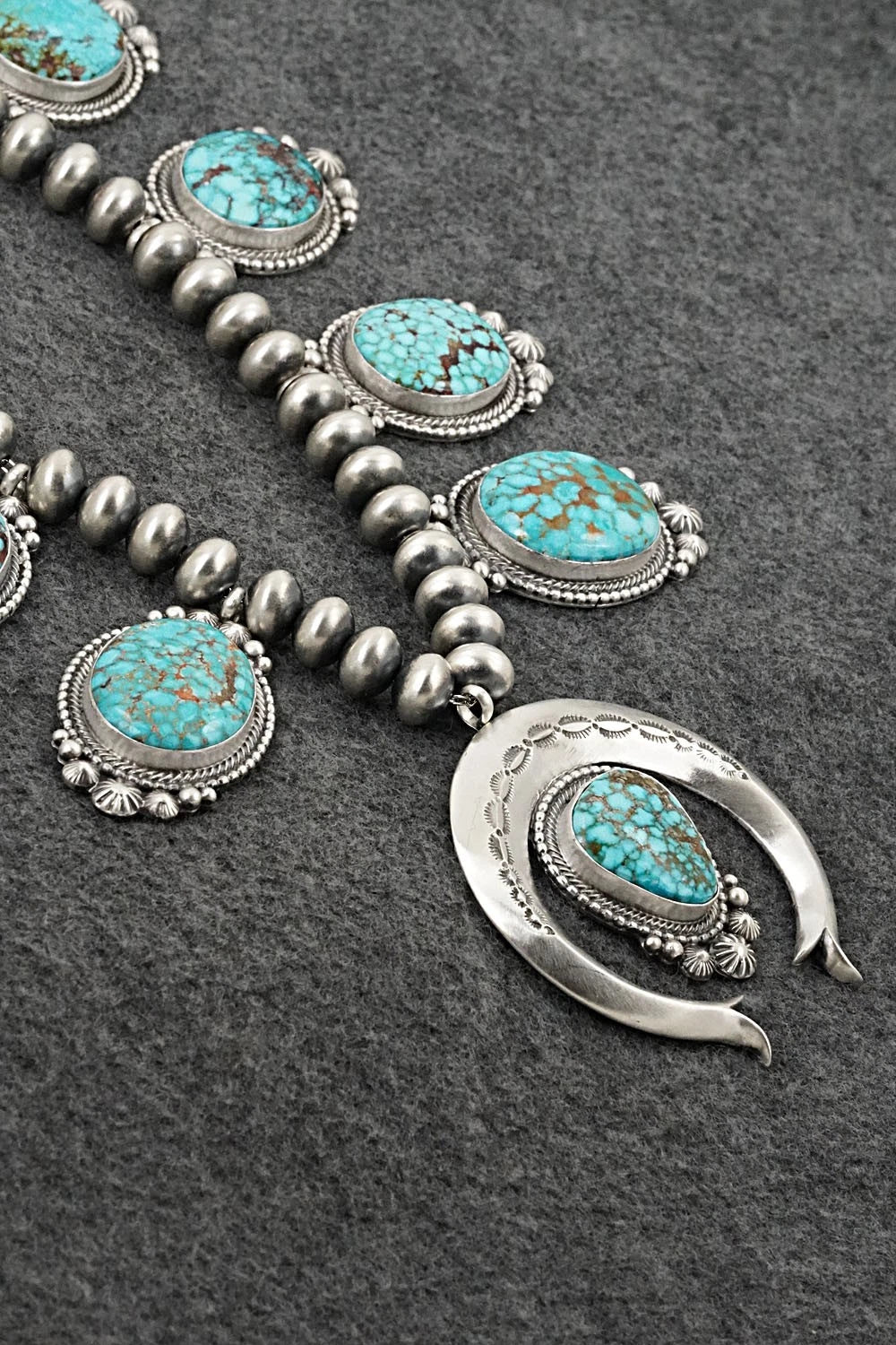 Turquoise & Sterling Silver Squash Blossom Necklace - Tom Lewis