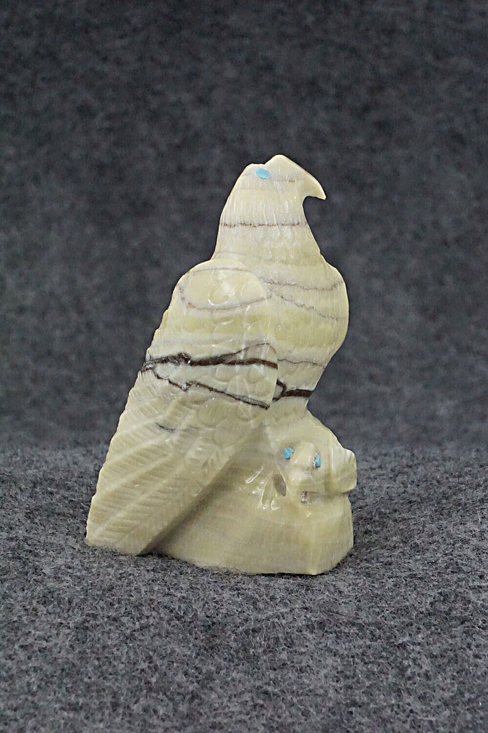 Eagle with Fledgling Zuni Fetish Carving - Derrick Kaamasee