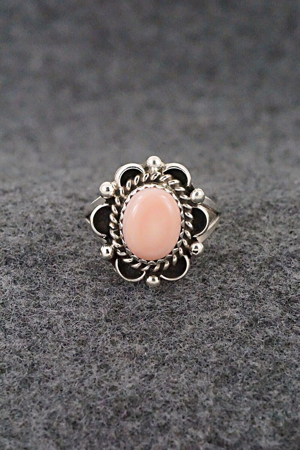 Pink Conch Shell & Sterling Silver Ring - Freda Martinez - Size 7