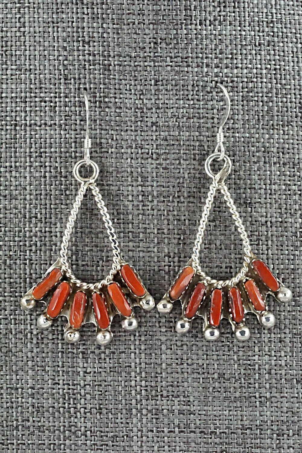 Coral & Sterling Silver Necklace and Earrings Set - Vangie Tsabetsaye