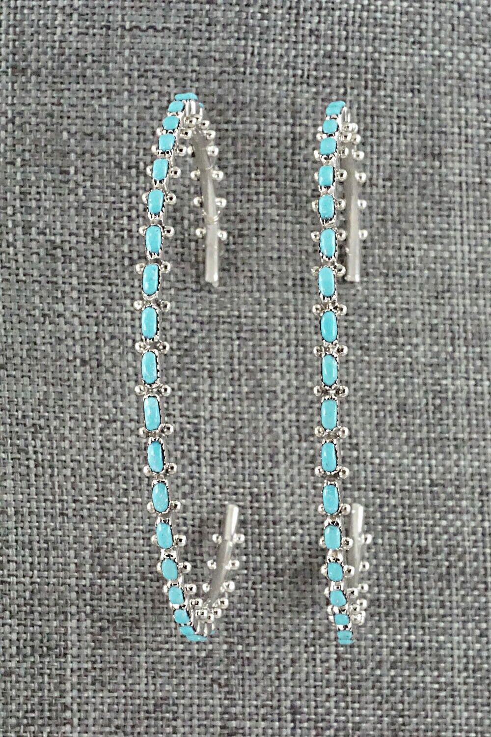 Turquoise & Sterling Silver Hoop Earrings - Thomacita