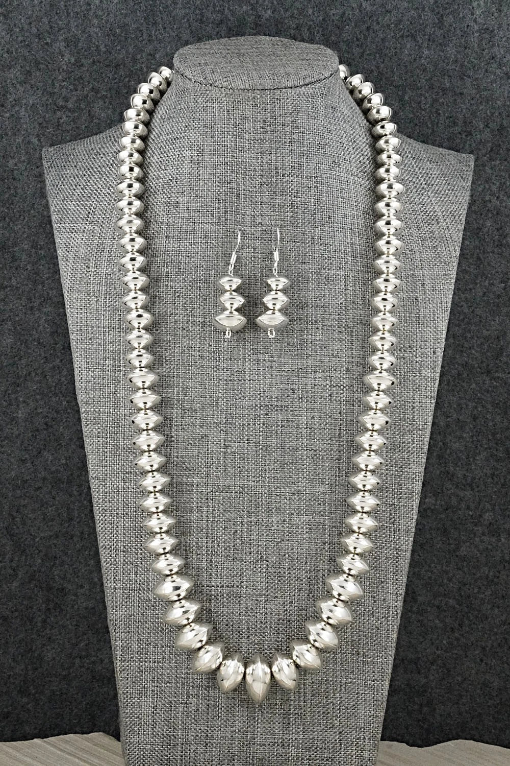 Sterling Silver Navajo Pearl Necklace & Earrings Set - Frankie Miller