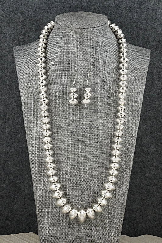 Sterling Silver Navajo Pearl Necklace & Earrings Set - Frankie Miller