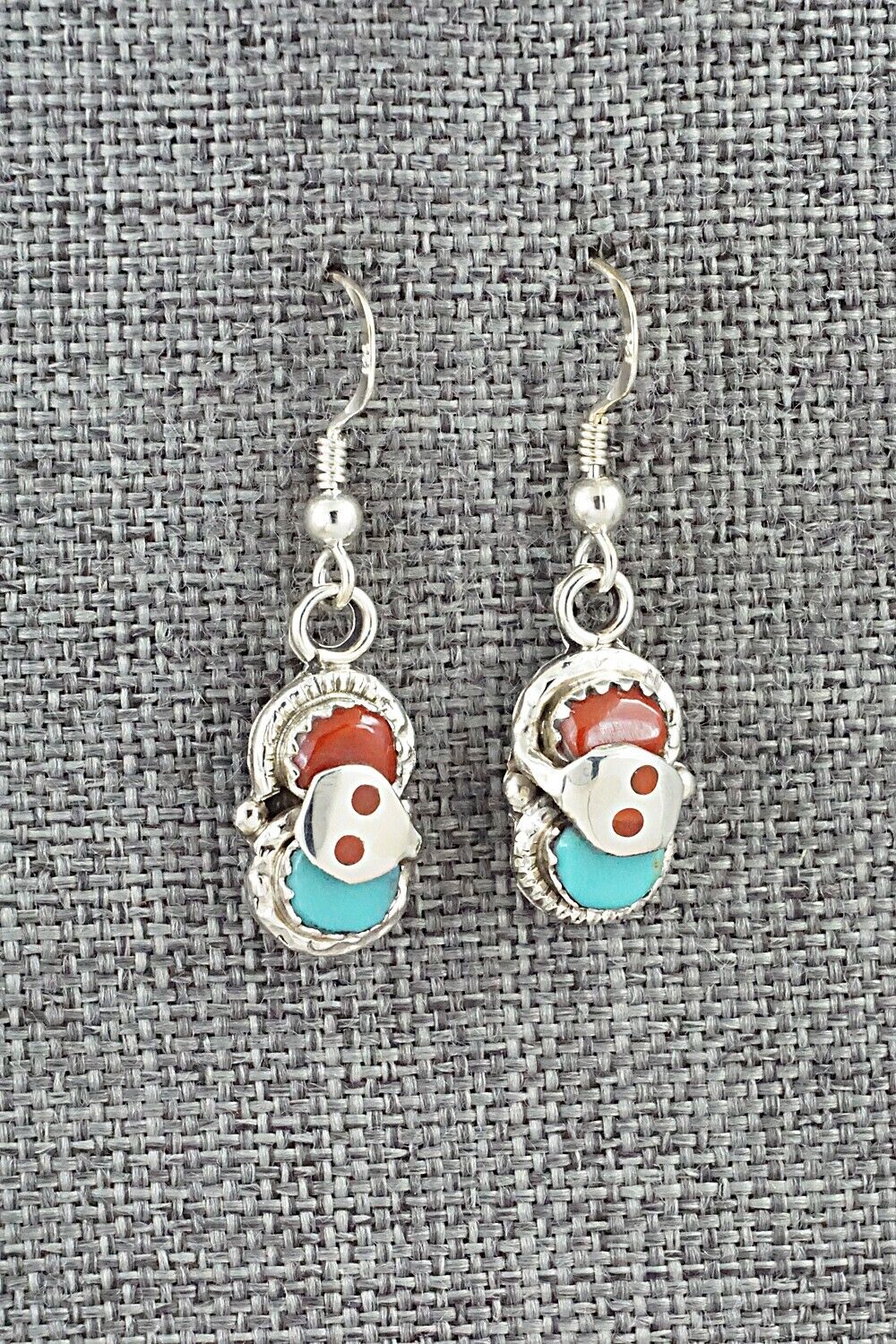 Turquoise, Coral & Sterling Silver Earrings - Joy Calavaza