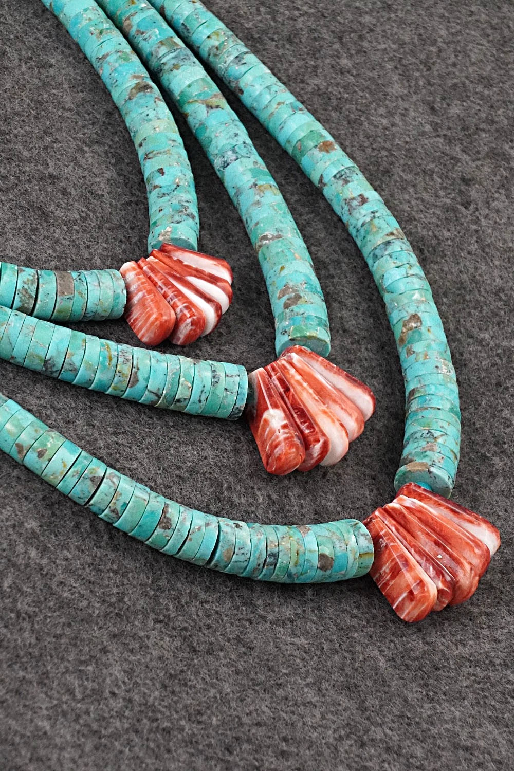 Turquoise, Spiny Oyster and Sterling Silver Necklace - Lupe Lovato