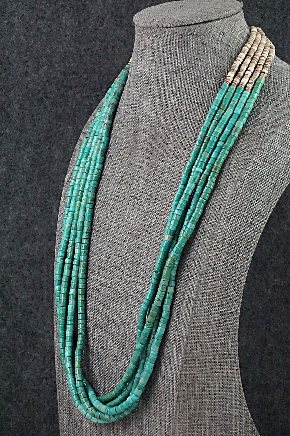 Turquoise, Shell & Sterling Silver Necklace - Joe Garcia
