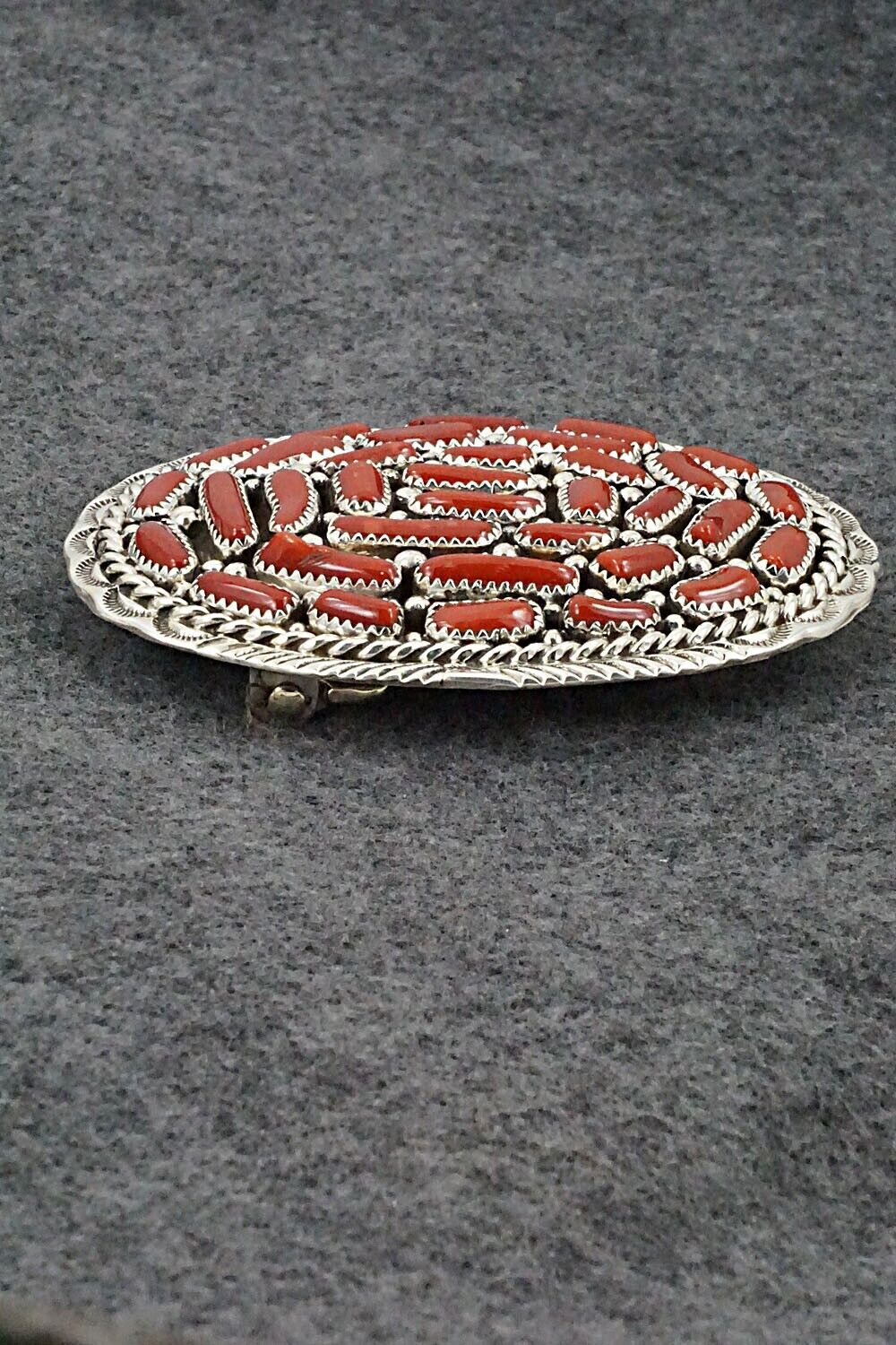 Coral & Sterling Silver Belt Buckle - Marlene Haley