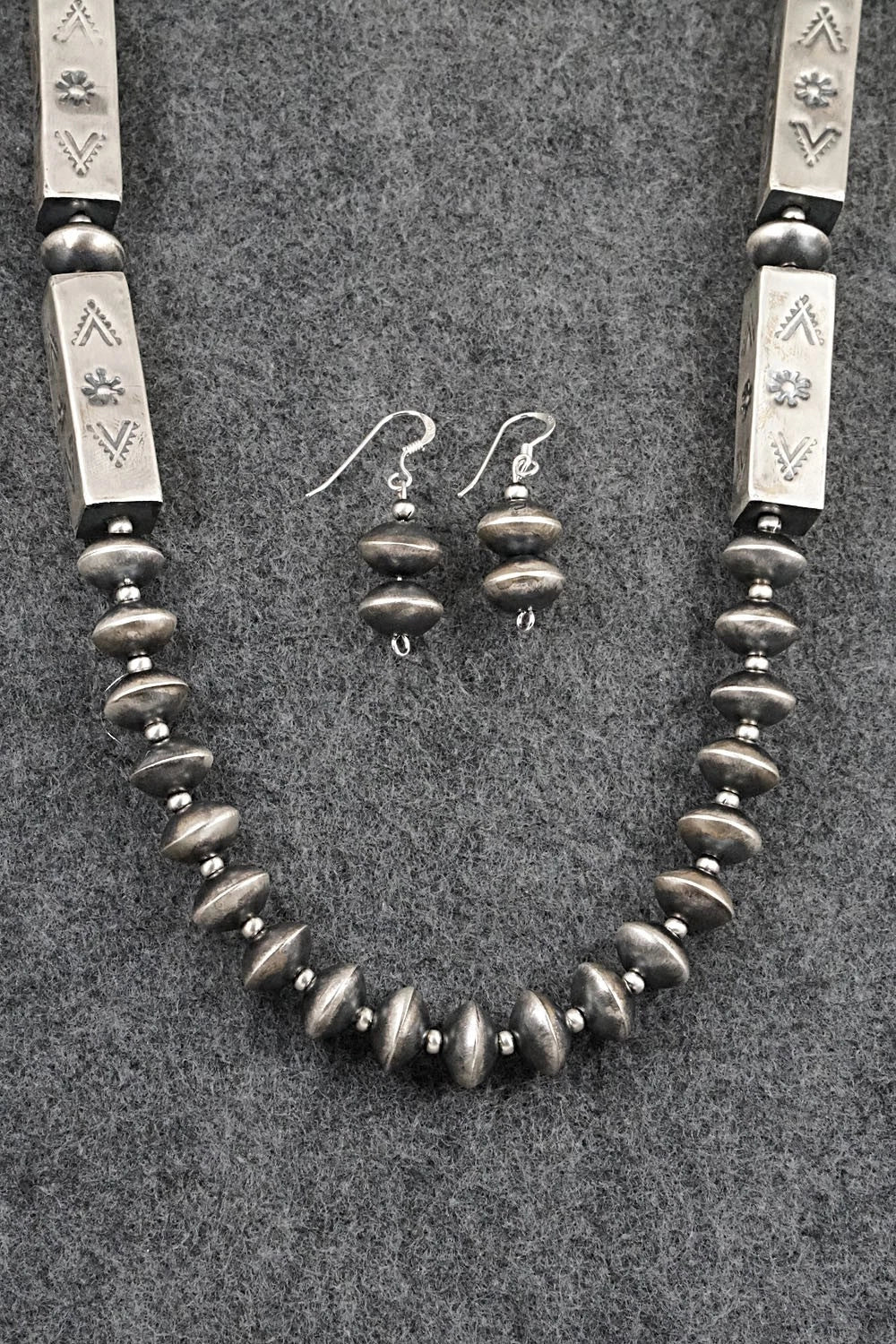 Sterling Silver Navajo Pearl Necklace & Earrings Set - Shelby Montoya