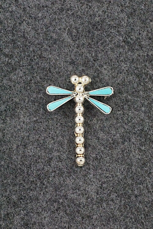 Turquoise & Sterling Silver Pendant/Pin - Emma Edaakie