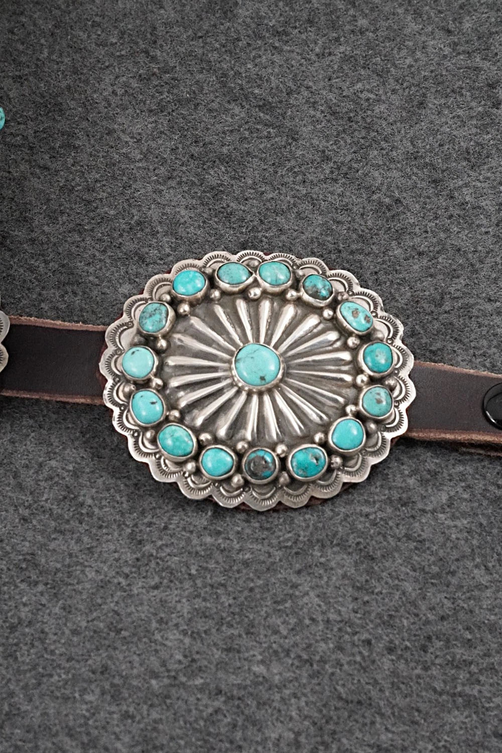 Turquoise, Sterling Silver & Leather Concho Belt - Marilyn Ramone