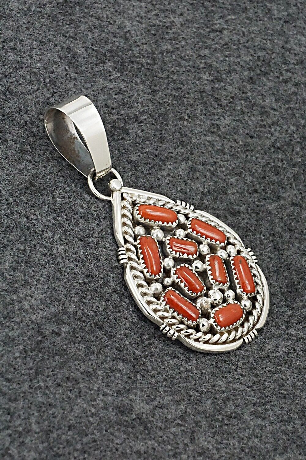 Coral & Sterling Silver Pendant - Chester Charley