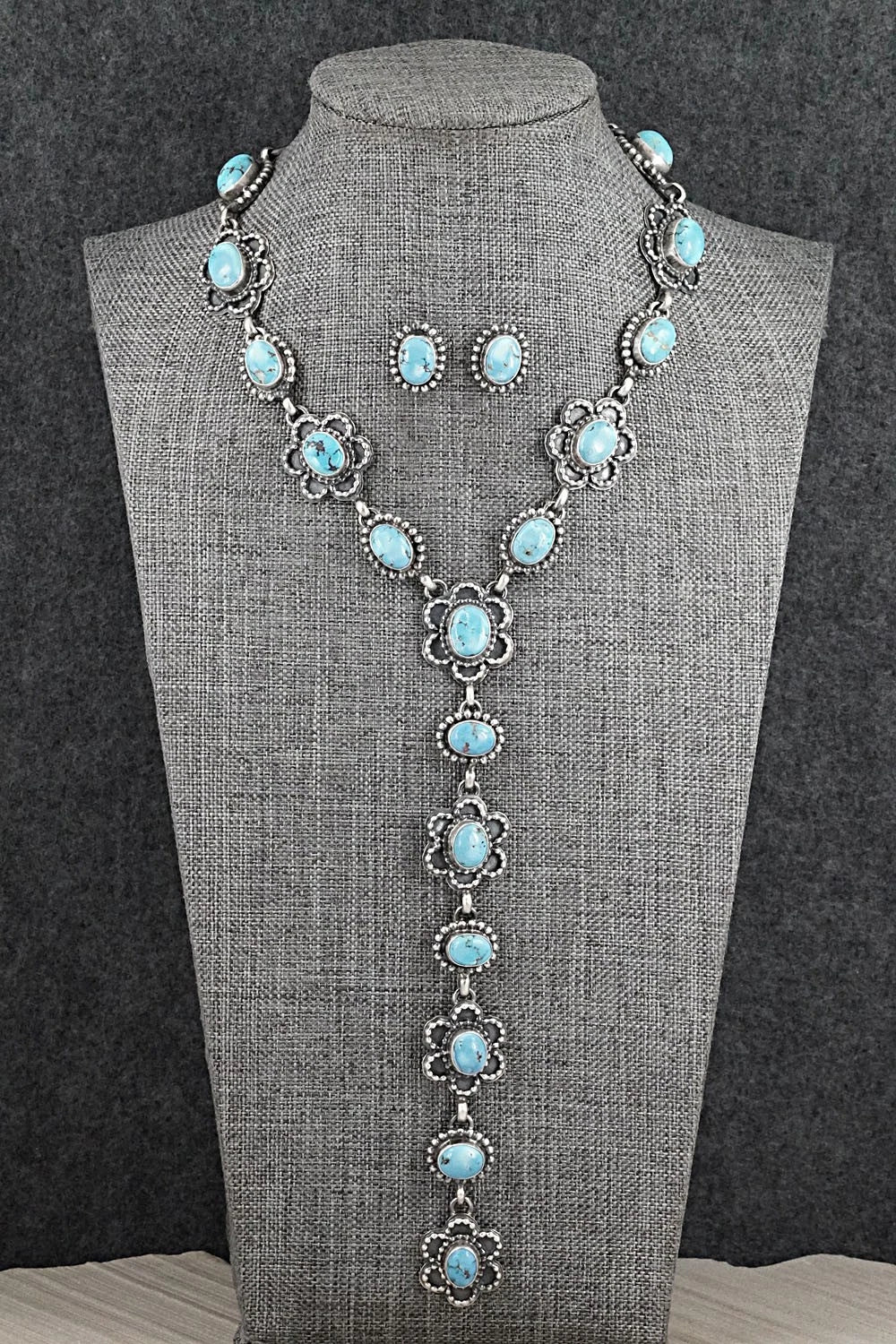 Turquoise & Sterling Silver Necklace and Earrings Set - Darrin Livingston