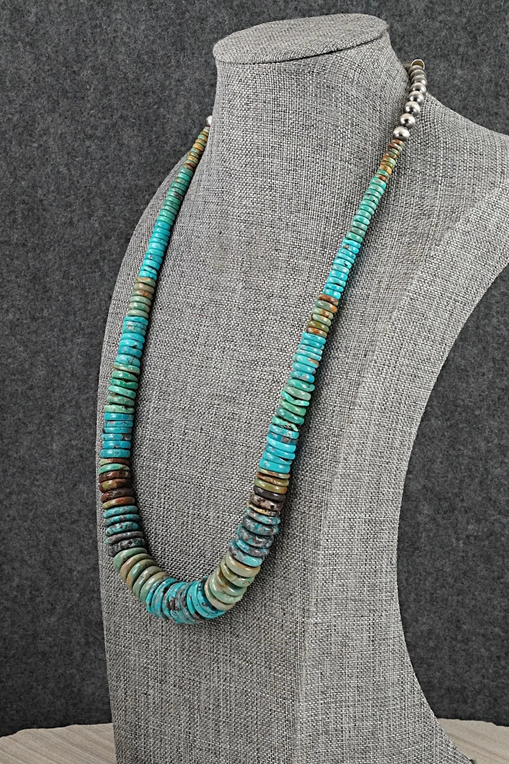 Turquoise & Sterling Silver Necklace 22" - Doreen Jake